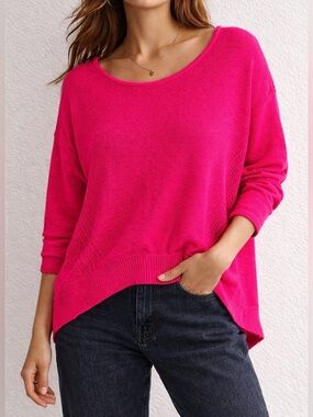 Anthropologie Hot Pink Linen Blend Boat Neck Sweater - Size S